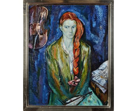 Oleg Koren"Portrait of the Artist's daughter Natasha",signed, inscribed and dated 1986 verso,oil on canvas,98.5 x 78.5cms; 38