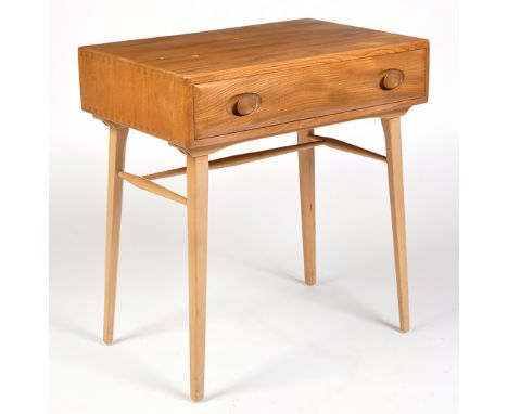 Ercol: a light elm and beech wood hall/side table, rectangular, with single drawer, splayed tapering legs, 68 x 48 x 75cms hi