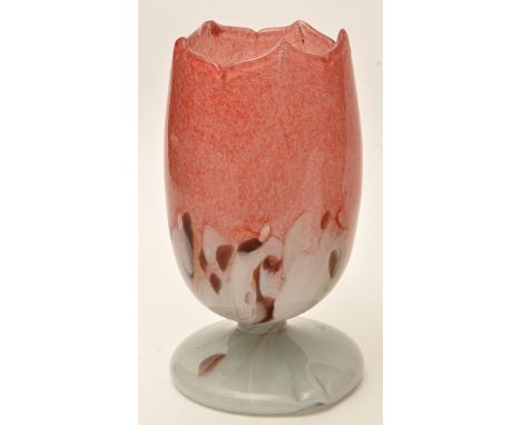 Vasart: a glass table lamp, mottled pink and white swirl decoration, 26cms (10 1/4in.) high.