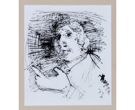Antony Sulek"Untitled" - bust portrait,signed and dated '73; with label of provenance verso,pen and ink,25 x 22cms; 10 x 8 5/