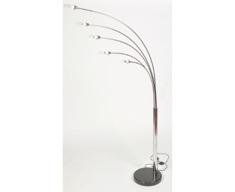 A giraffe style chrome five-light floor lamp, with circular marble base.