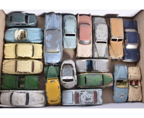 Post-war and Later Unboxed Playworn Diecast Cars, various vintage vehicles including examples by Corgi, Dinky, Spot On, Quira
