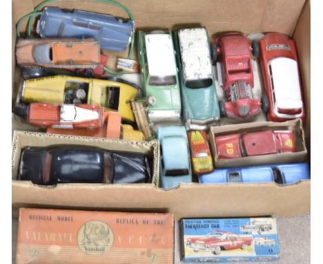 Various large scale Tin and Plastic Vehicles by Victory Industries Hubley Norev and other makers, VIP 1:18 scale black Vauxha