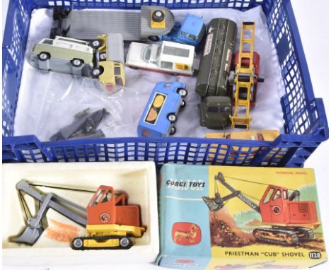 Corgi Toy Commercial Vehicles, includes a boxed 1128 Priestman Club Shovel, and unboxed 486 Kennel Club Truck with four dogs,