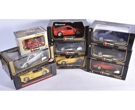 1:18 scale and Smaller Ferrari Models, a boxed collection of modern Ferrari includes 1:18 scale by Burago 3039 348tb, 3354 Ma