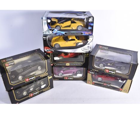 1:18 Scale Sports Cars, a boxed collection includes Anson 30317 Caterham Super Seven, (box P), Hotwheels B4171 TVR Speed 12, 