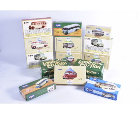 Corgi Classics Vintage Coaches, a boxed collection includes Bedford OBs 97105, D949/26 (2), 97104, D949/24 (2), D949/23, 9710