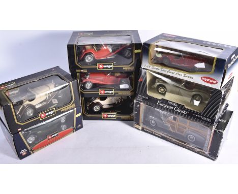 1:18 Scale Pre and Post-war Cars, a boxed collection includes Burago 3009 Mercedes Benz SSK (2) one with damaged windscreen n