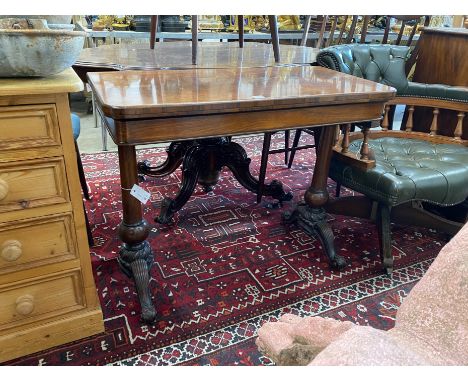 A Victorian rectangular rosewood folding card table, width 92cm, depth 46cm, height 73cm