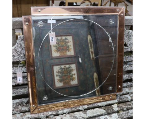 An Art Deco style peach and clear glass wall mirror, width 66cm, height 66cm