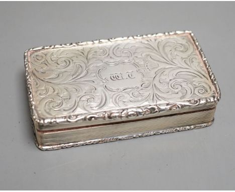 An early Victorian silver rectangular snuff box, with interior presentation inscription, Francis Clark, Birmingham, 1842, 82m