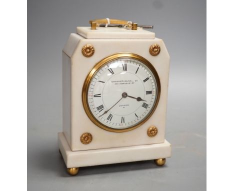 A Camerer Kuss marble and ormolu mantel clock, lion mark to movement with key, 18cm tall