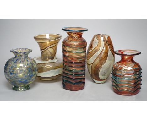 Five Medina art glass vases - tallest 20cm
