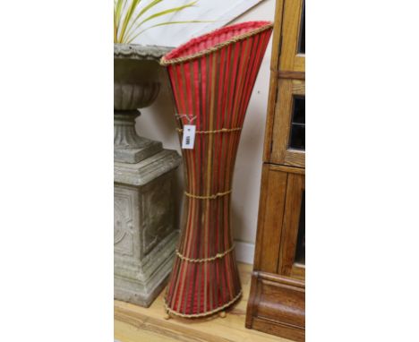 A 1960's cane and split bamboo floor lamp, height 100cm