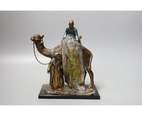 A cold painted metal ‘rug sellers and camel’ table lighter in Bergman style 19cm