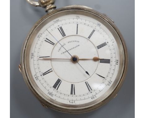 A Victorian silver open face keywind chronograph pocket watch, case diameter 53mm.