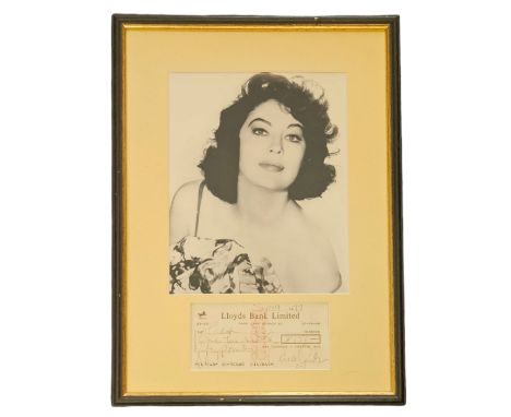 Ava Gardner signed cheque dated 1948 with black and white photo, framed measures 12 inch by 16-inch appx. Good condition Est.