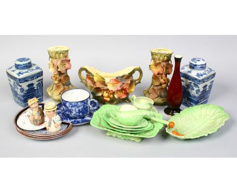 A collection of mixed pottery and china including Carltonware, Royal Worcester, Royal Dux, Shelley, Doulton stoneware and two