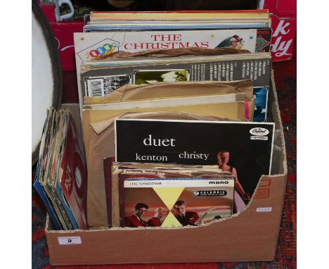 A box of L.P records, 45rpm singles including Decca and London The Shadows, Johnny and Hurricanes and Sammy Davies and a quan