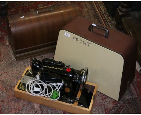 A cased Frister & Rossman manual sewing machine, along with an electric sewing machine.