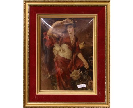 A Victorian framed christoleum portrait of a girl in Japanese attire along with a framed daguerreotype photograph.