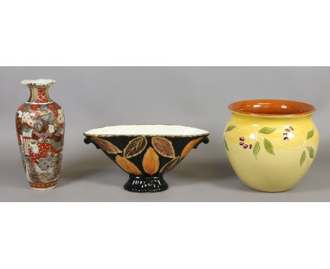 A Chinese Canton vase, Kessington oval vase decorated with Autumn leaves and a mustard ground planter.