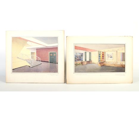 Ernest Arthur Marsh (b. 1918, Yorkshire). Five watercolours, interior designs for Topham Brothers Ltd of Harrogate. Showrooms