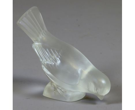 A Lalique frosted glass model of a sparrow etched Lalique France.