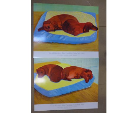 Two David Hockney prints, Dog Painting 38 and Dog Painting 43, unframed 