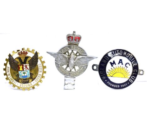 MIDLAND AUTOMOBILE CLUB - A CIRCULAR CHROME AND ENAMEL 'MAC' GRILLE BADGE  7.5cm; A Civil Service Motoring Association Badge 