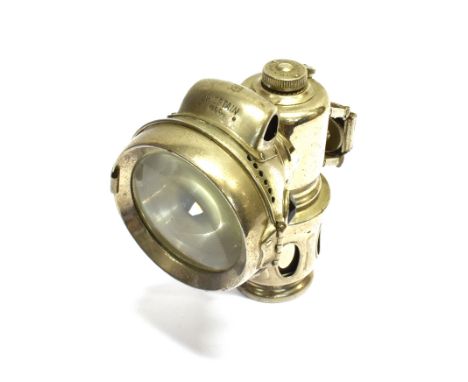 A POWELL &amp; HANMER 'CHIEFTAIN' CARBIDE MOTORCYCLE LAMP  17.5cm high of standard production pattern, chrome plated with red