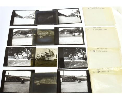 THE 1939 ISLE OF MAN T.T. - A COLLECTION OF FOUR BLACK &amp; WHITE PHOTOGRAPHIC GLASS PLATES  each 4' x 3' identified and ins