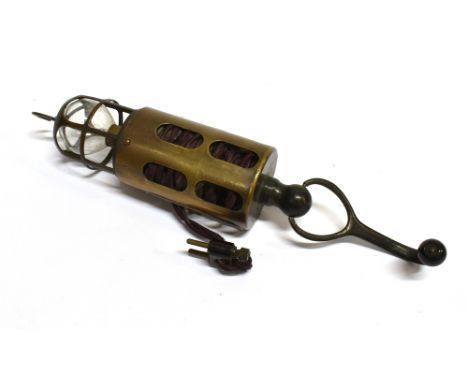 A 1930'S BRASS MOTOR CAR INSPECTION LAMP BY LUCAS  complete with original double cotton braided electrical wire, Bakelite fit