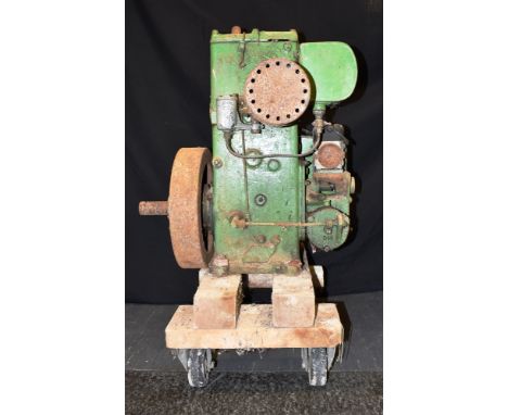 A 1.5HP LISTER D TYPE STATIONARY ENGINE SPEC 28 DH SERIAL NO. 1/24224 (1949)  retaining much of its green paint finish, mount