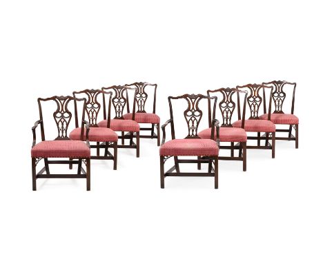 A SET OF SIX GEORGE III MAHOGANY DINING CHAIRSIN THE MANNER OF THOMAS CHIPPENDALE, CIRCA 176596.5cm high, 59cm wide, 57cm dee