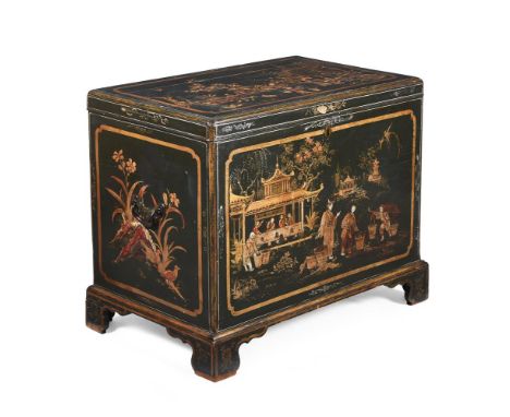 A GEORGE II GREEN LACQUER AND CHINOISERIE DECORATED CHESTCIRCA 1750Decorated variously with figures in traditional costume, a