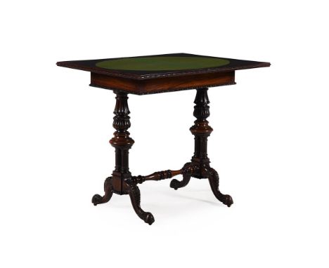 Y A GEORGE IV CARVED ROSEWOOD CARD TABLE ATTRIBUTED TO GILLOWS, CIRCA 1825The revolving and folding top opening to a baize in