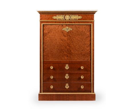 AN EMPIRE 'PLUM PUDDING' MAHOGANY AND ORMOLU MOUNTED SECRETAIRE A ABBATANT BY JACOB FRERES, RUE MESLEE, CIRCA 1800 The varieg