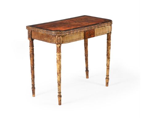 A SATINWOOD, MARQUETRY, PAINTED AND PARCEL GILT CARD TABLEFIRST HALF 19TH CENTURY 75cm high, 91cm wide, 45cm deepThis table b