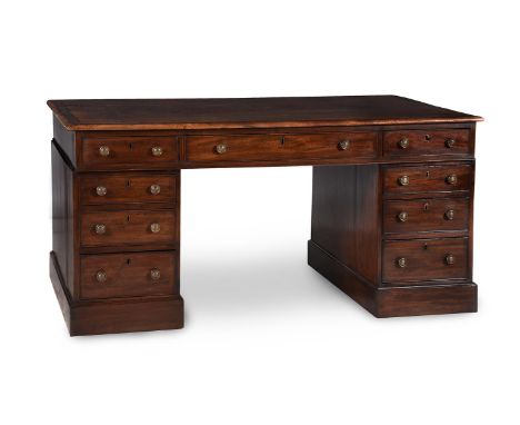 A REGENCY MAHOGANY PARTNER'S PEDESTAL DESK CIRCA 1815 77cm high, 150cm wide, 91cm deepPlease note, the image for this lot has