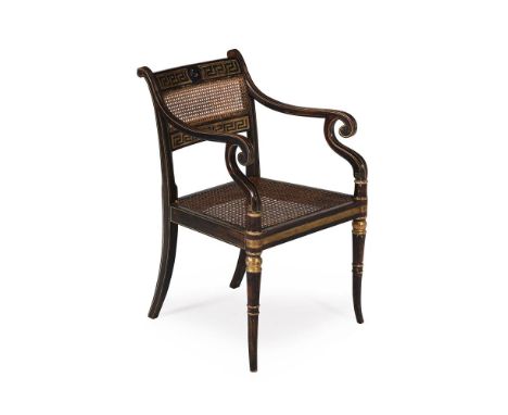 A REGENCY SIMULATED ROSEWOOD AND PARCEL GILT ARMCHAIRCIRCA 181584cm high, 54cm wide, 53cm deep, the caned seat 42cm highCondi