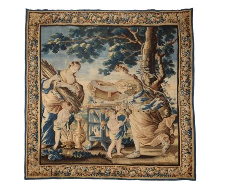 A FLEMISH MYTHOLOGICAL TAPESTRY EARLY 18TH CENTURY With women and attendant figures around a brazier, preparing to sacrifice 