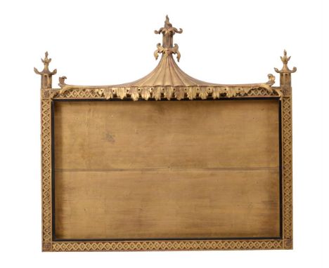 A REGENCY GILTWOOD 'PAGODA' WALL DISPLAY CABINETIN BRIGHTON PAVILION MANNER, EARLY 19TH CENTURY87cm high, 95cm wide, 13cm dee