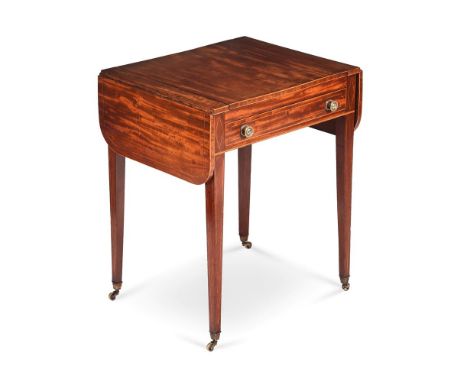 A GEORGE III MAHOGANY GAMES TABLECIRCA 1790The top with a reversible sliding chequerboard panel enclosing parquetry backgammo