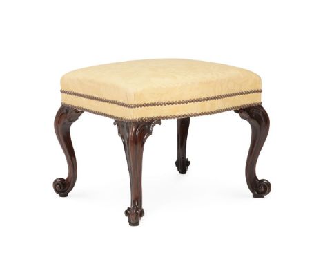 A GEORGE III MAHOGANY AND UPHOLSTERED STOOLIN THE MANNER OF THOMAS CHIPPENDALE, CIRCA 177044cm high, 57cm wide, 47cm deepCond