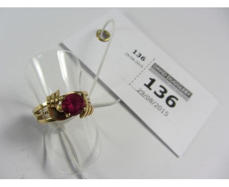 Modernist ruby set ring stamped 18k
