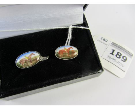 Pair of enamel racing cuff-links stamped 925