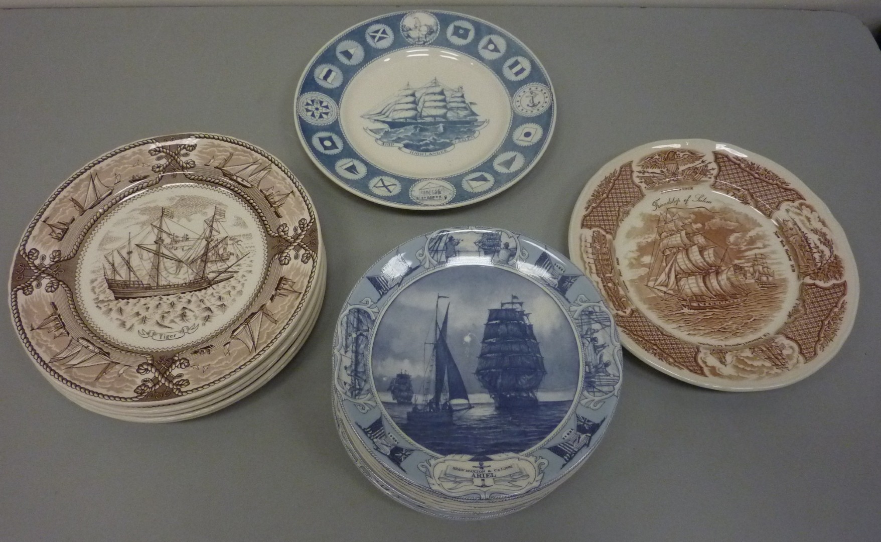 Set Of Nine Wedgwood 'the Great Racing Clippers' Collectors Plates, Six 