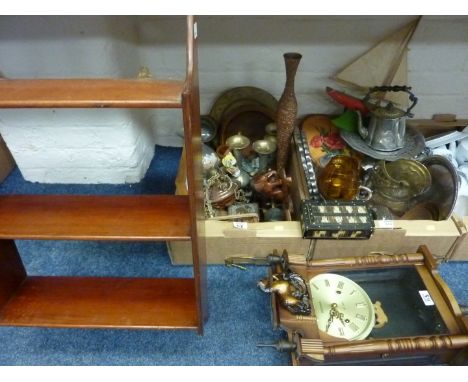 Porcupine quill box, acetylene lamp, 'Star Yacht' model, Aikosha 31 day Vienna style wall clock, shelving unit, metalware and