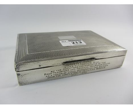 Silver cigarette box engine turned decoration by Harman Bros Birmingham 1961